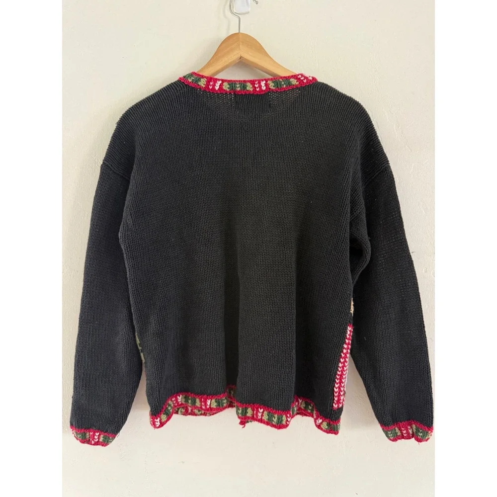 Heirloom Collectibles Vintage Christmas Cardigan Black Cardinal‎ Birdhouse Med M